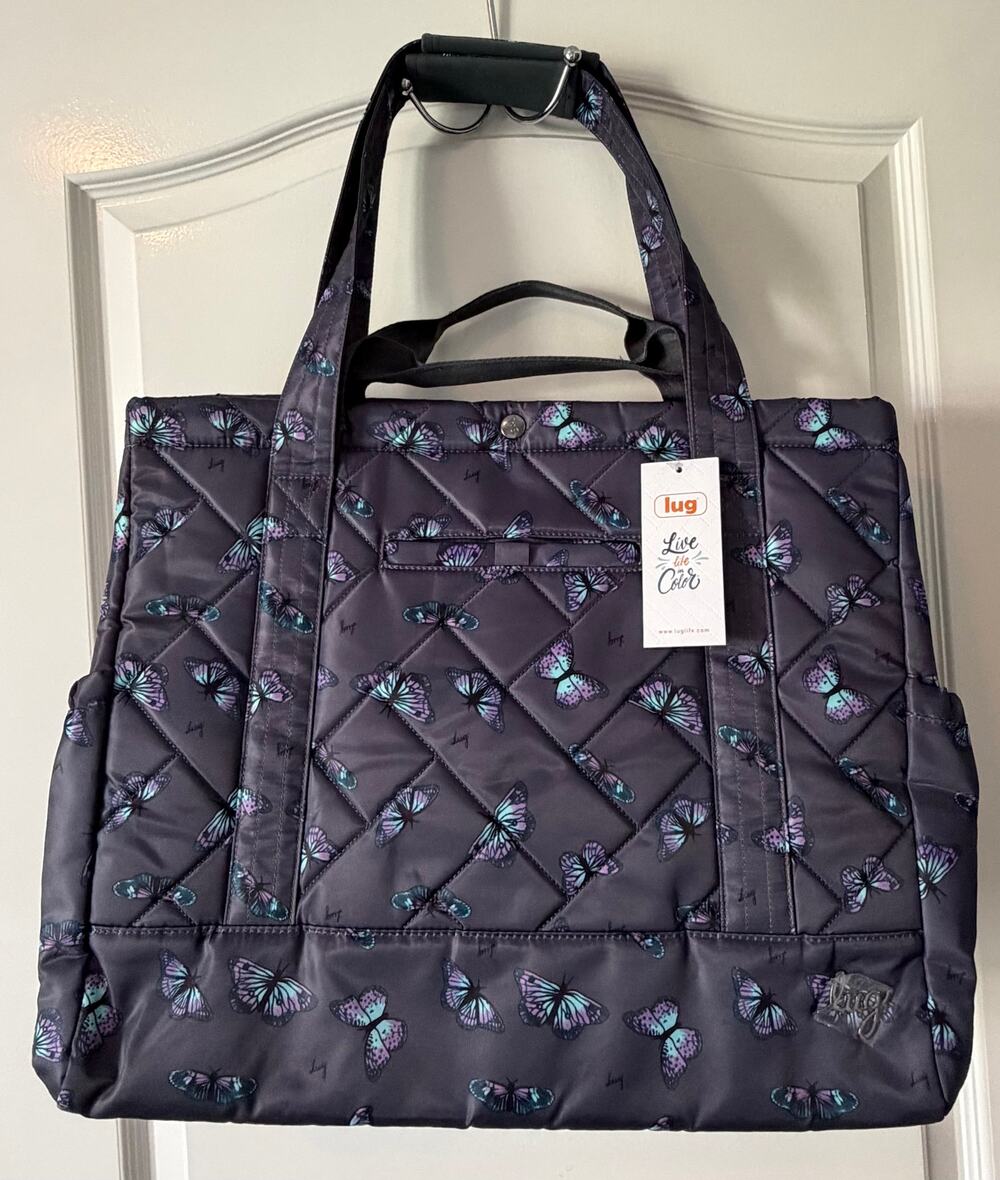 LUG Yacht Tote Bag in Butterfly Grey NWT Trolley Sleeve Snap Close Double Handle